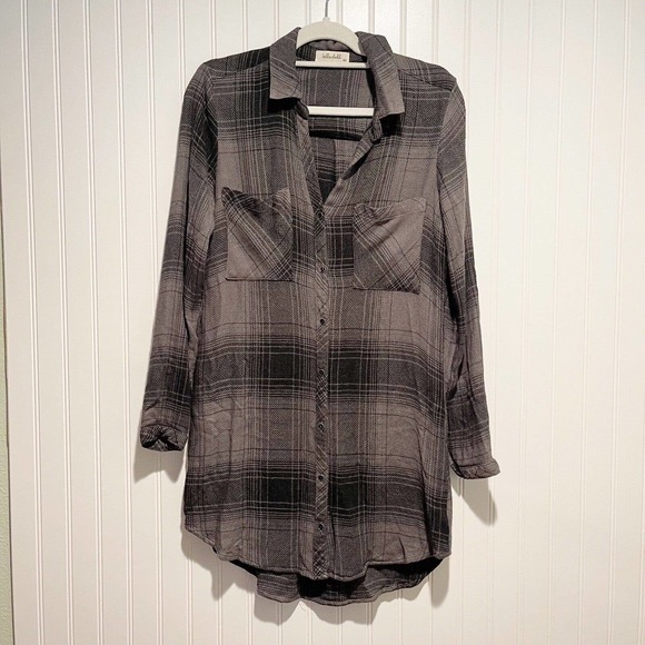 Anthropologie Bella Dahl Grey Plaid Shirt Dress Size XS - Picture 2 of 6